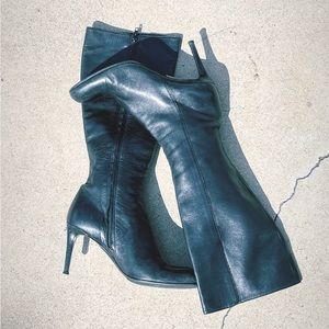Black leather healed boots